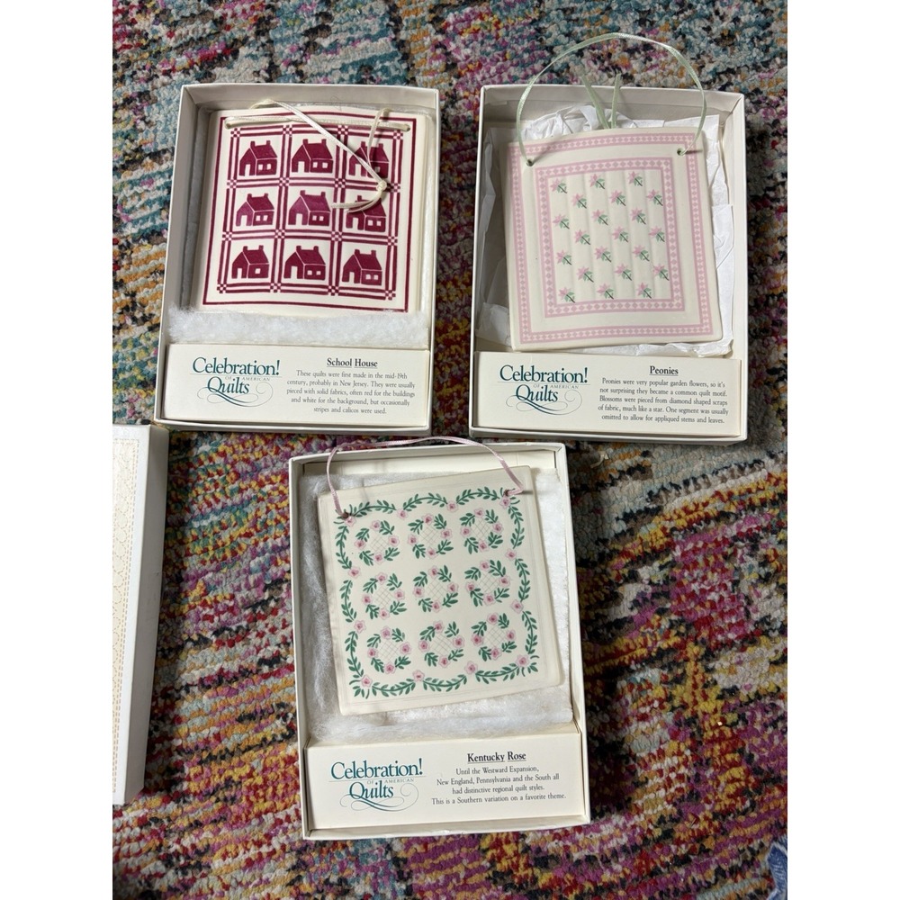 Ceramic Quilt Ornament School House Celebration Of American Quilts  Rose Peonies